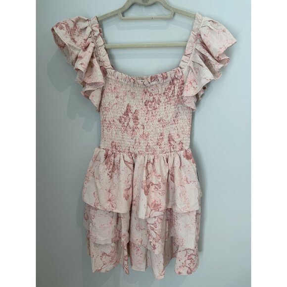 Brand new Women's Express Watercolor Print Smocked Tiered Ruffle Dress, size sma - Picture 3 of 13